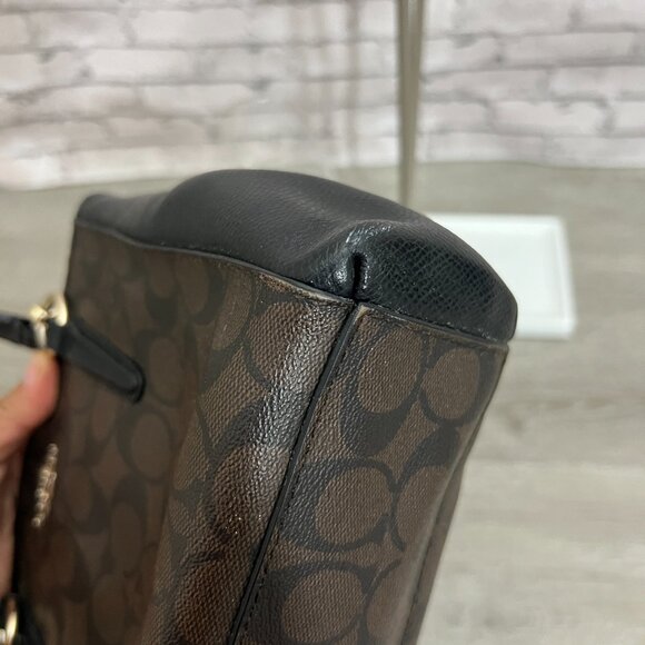 COACH Brown/Black Signature Coated Canvas Leather Mini Christie Carryall F36718 - Picture 6 of 10